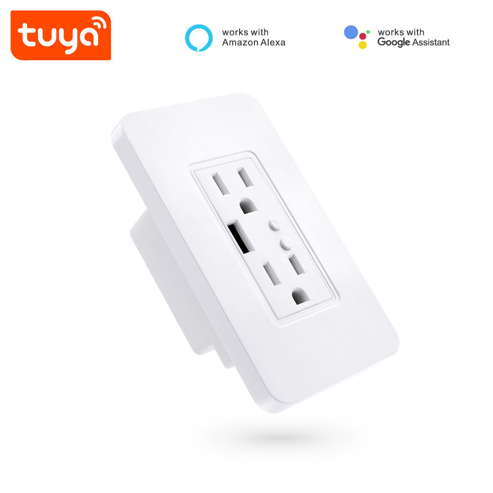 Enchufe de pared inteligente Tuya Smart WiFi de 2 canales y USB